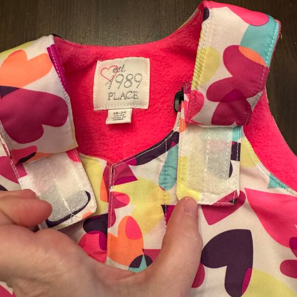 The Children’s Place Snowsuit Overalls Hearts Fleece Lined Toddler Size 18-24 Mo - Picture 3 of 11